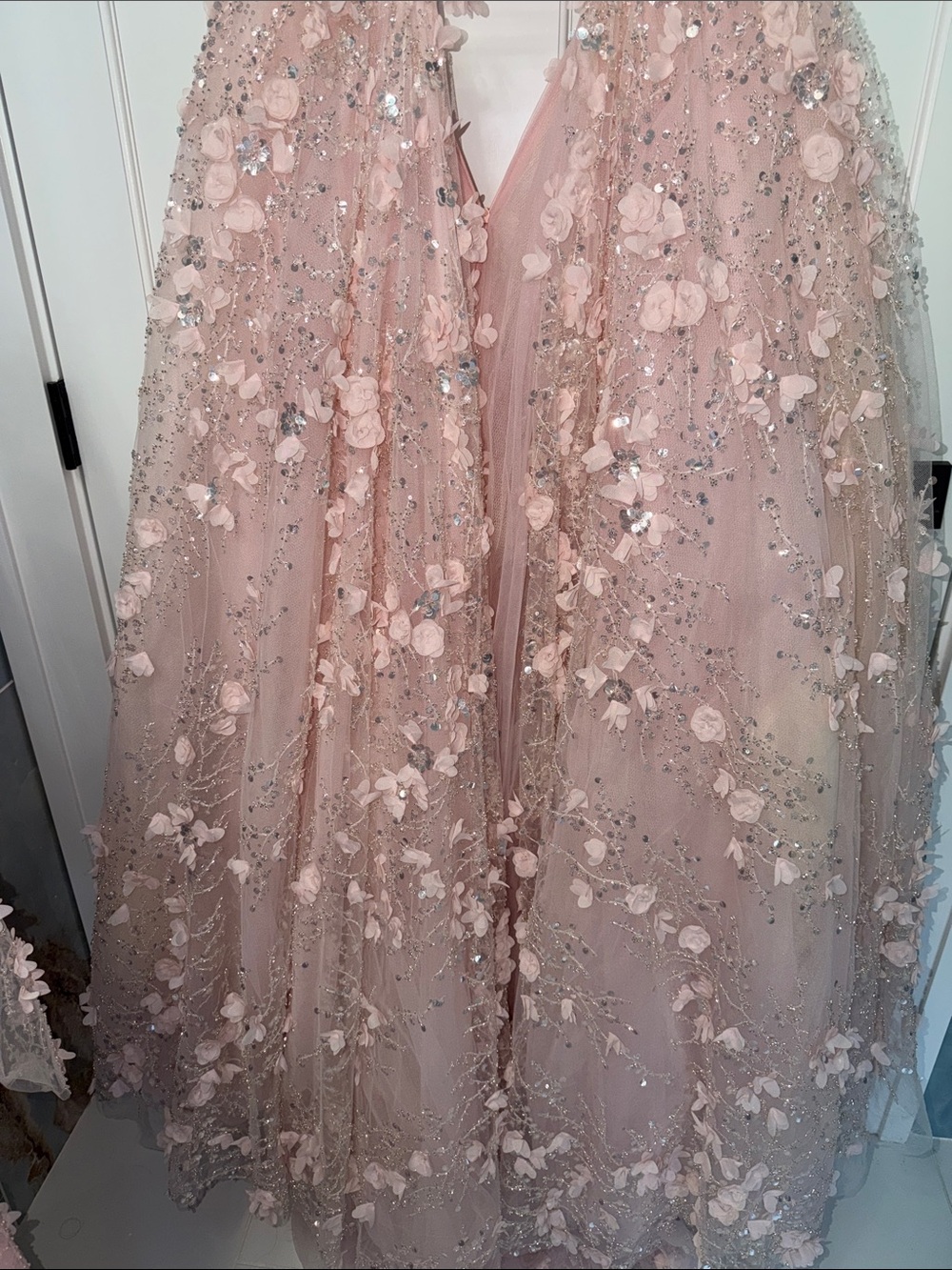 Teuta Matoshi Blush Pink 3D Floral Long Sleeve Gown - Picture 10 of 12